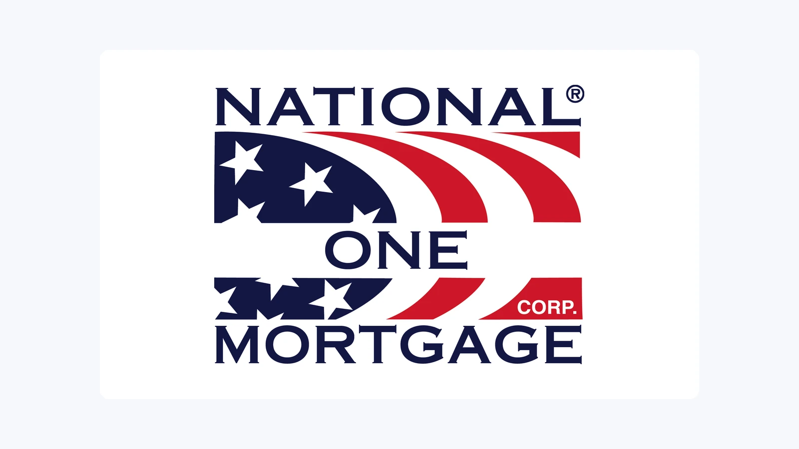 The National One Mortgage Corp logo: a stylised American flag in navy and red with NATIONAL ONE MORTGAGE set around it